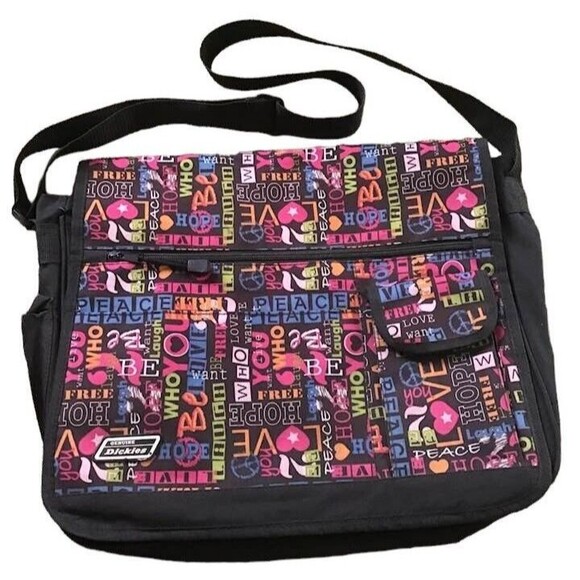 Dickies Messenger Backpack Bag Laptop Adjustable Shoulder Crossbody Pink Black - Picture 1 of 7